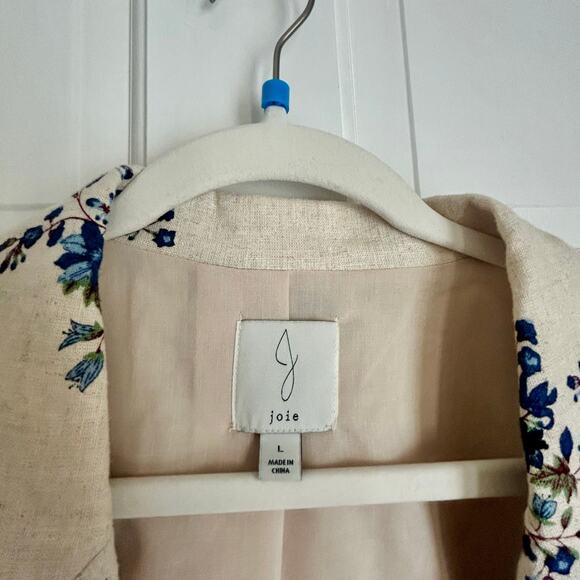 NWOT Joie Blue Floral Print Linen Blend Jacket Blazer Size Large - Picture 3 of 5